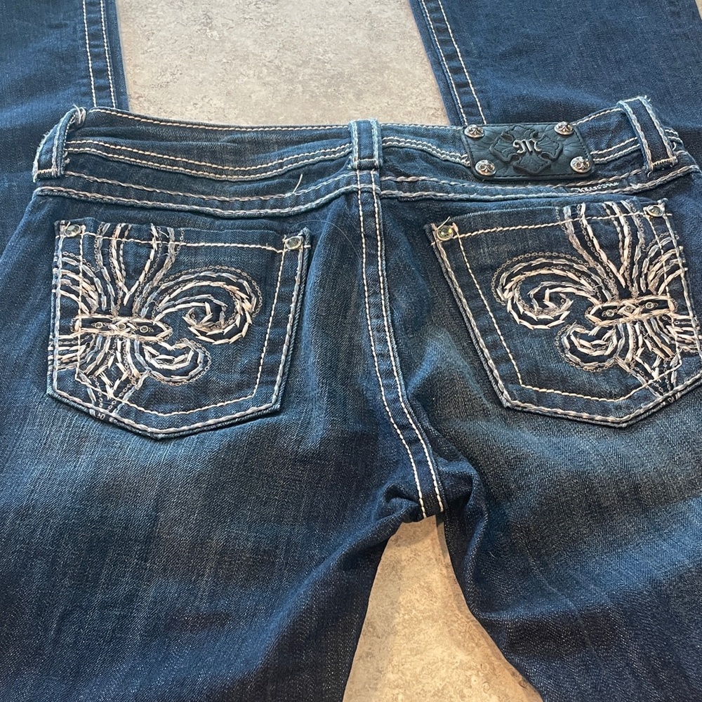 Miss Me Blue Embroidered Women's Jeans dark boot cut rhinestone new
